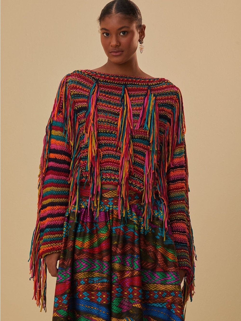 Farm Rio Colorful Stripes Knit Sweater